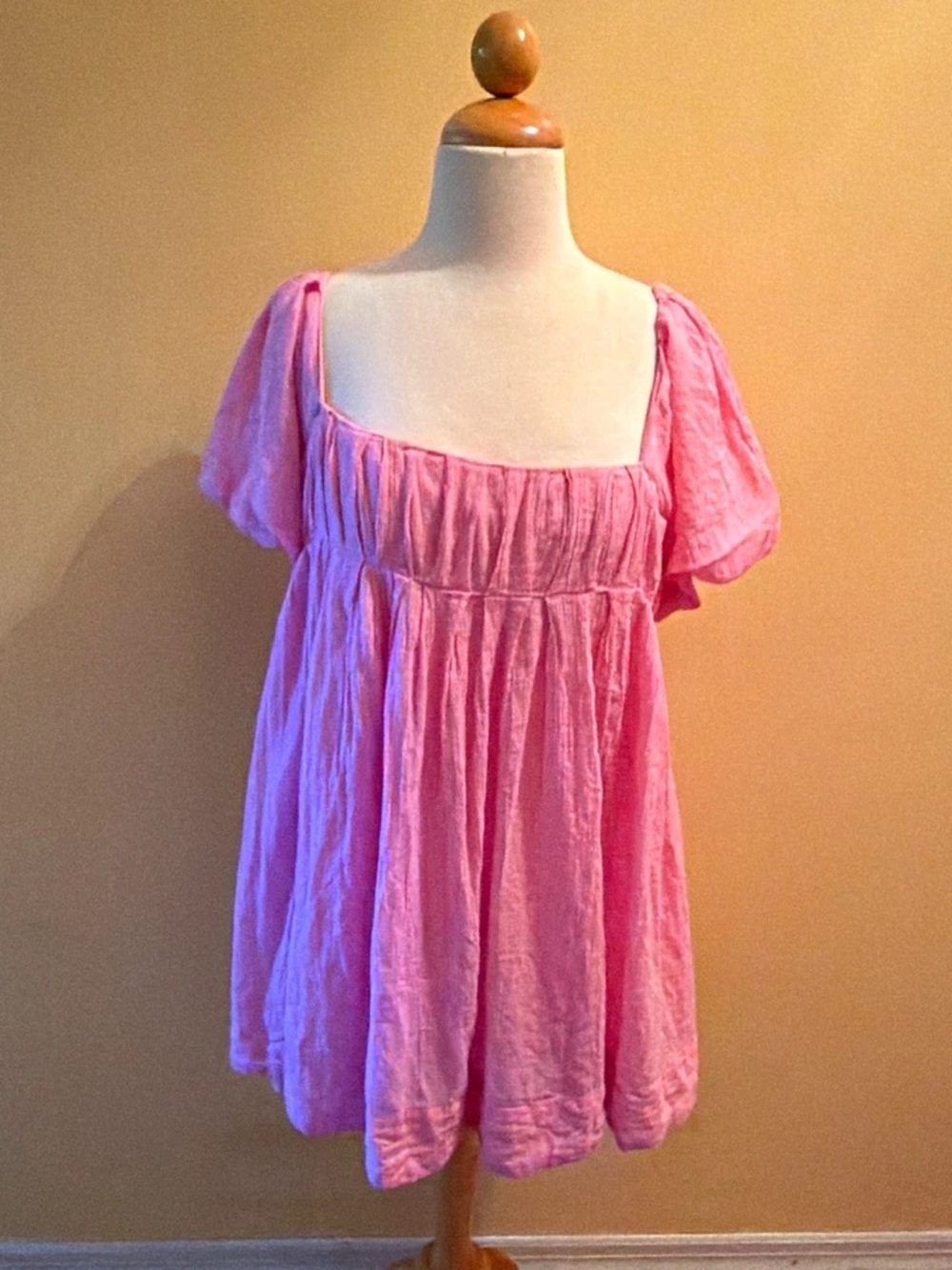 Free People Pink Square-Neck Babydoll Mini Dress